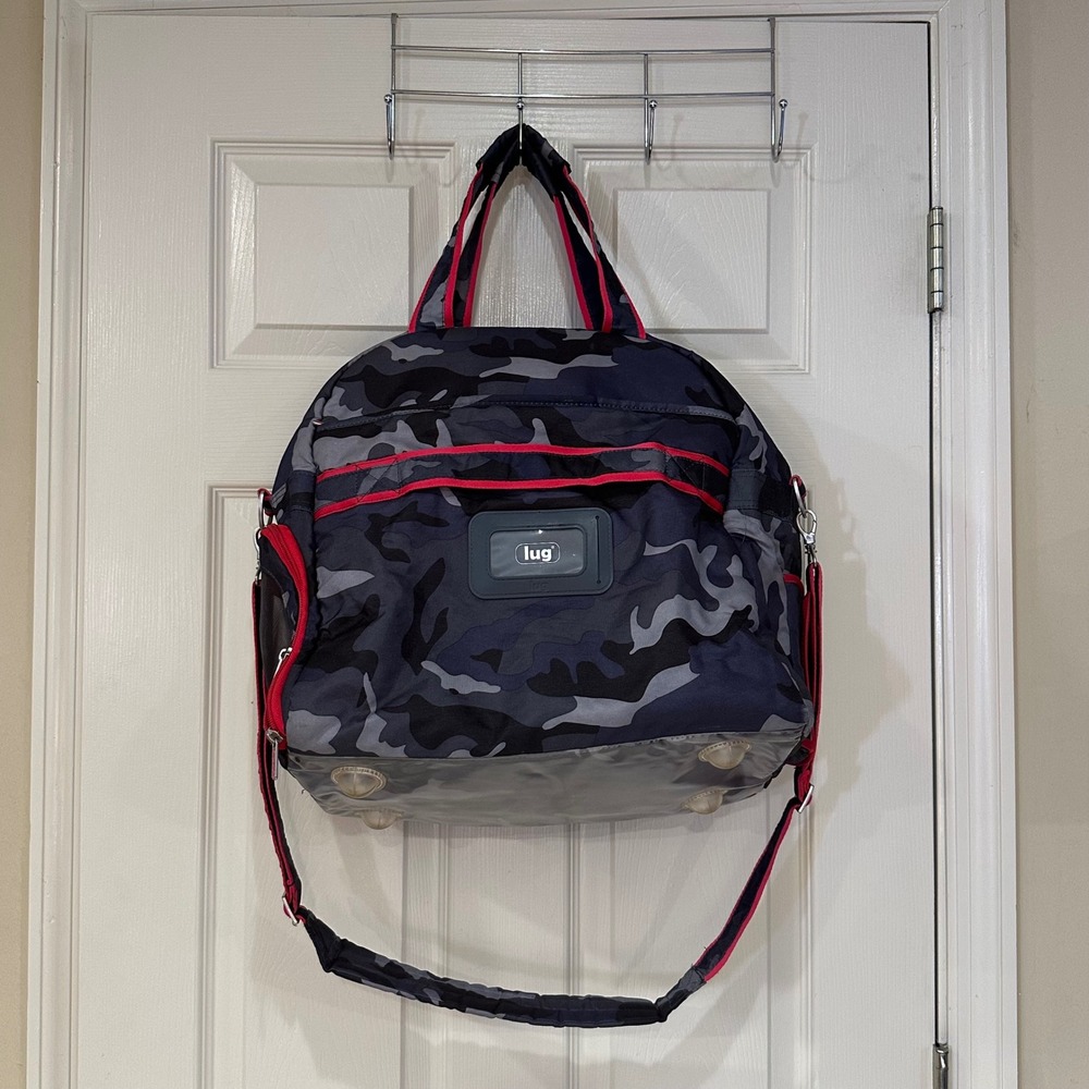 Lug Puddle Jumper Duffel Bag Midnight Camo Red Trim Travel Gym Weekender Men